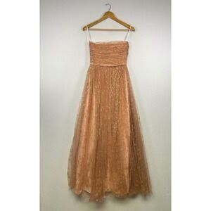 Celestial Whimsigoth Joanna August Womens 2 Peach Gold Star Tulle Strapless Gown
